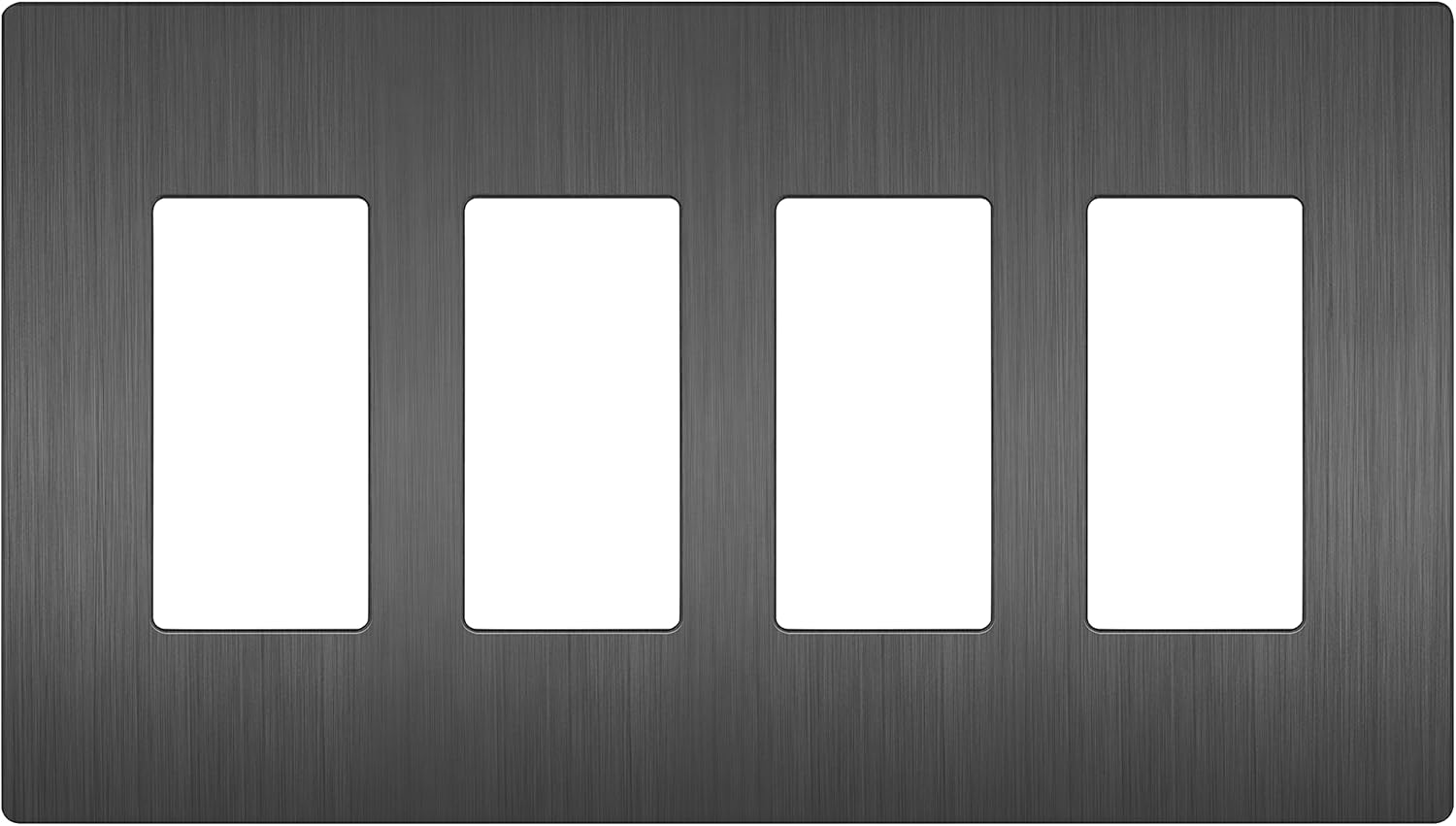 LIDER Brushed Finish Decorator Switch Cover, Screwless Wall Plate, Mid-Size 4-Gang 4.88" x 8.58", Unbreakable Polycarbonate Thermoplastic, UL Listed, LSWP-34M-BSG, Brushed Space Gray