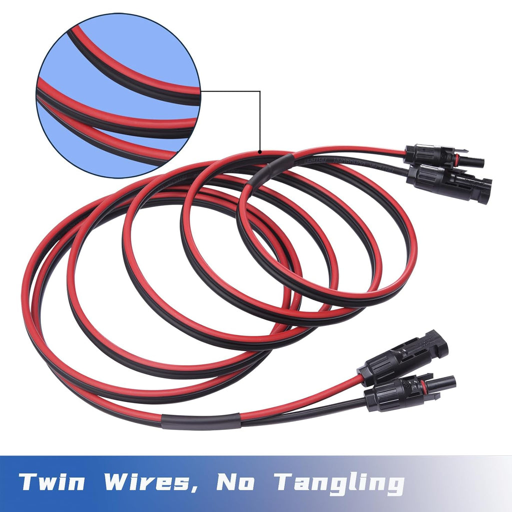 Solar Cable 50 Feet 2x10 AWG Twin Wire Solar Extension Cable, Copper Strand with Female and Male Connectors, Solar Panel Cable Wire & Adaptor for Home, Shop and RV Solar Panels