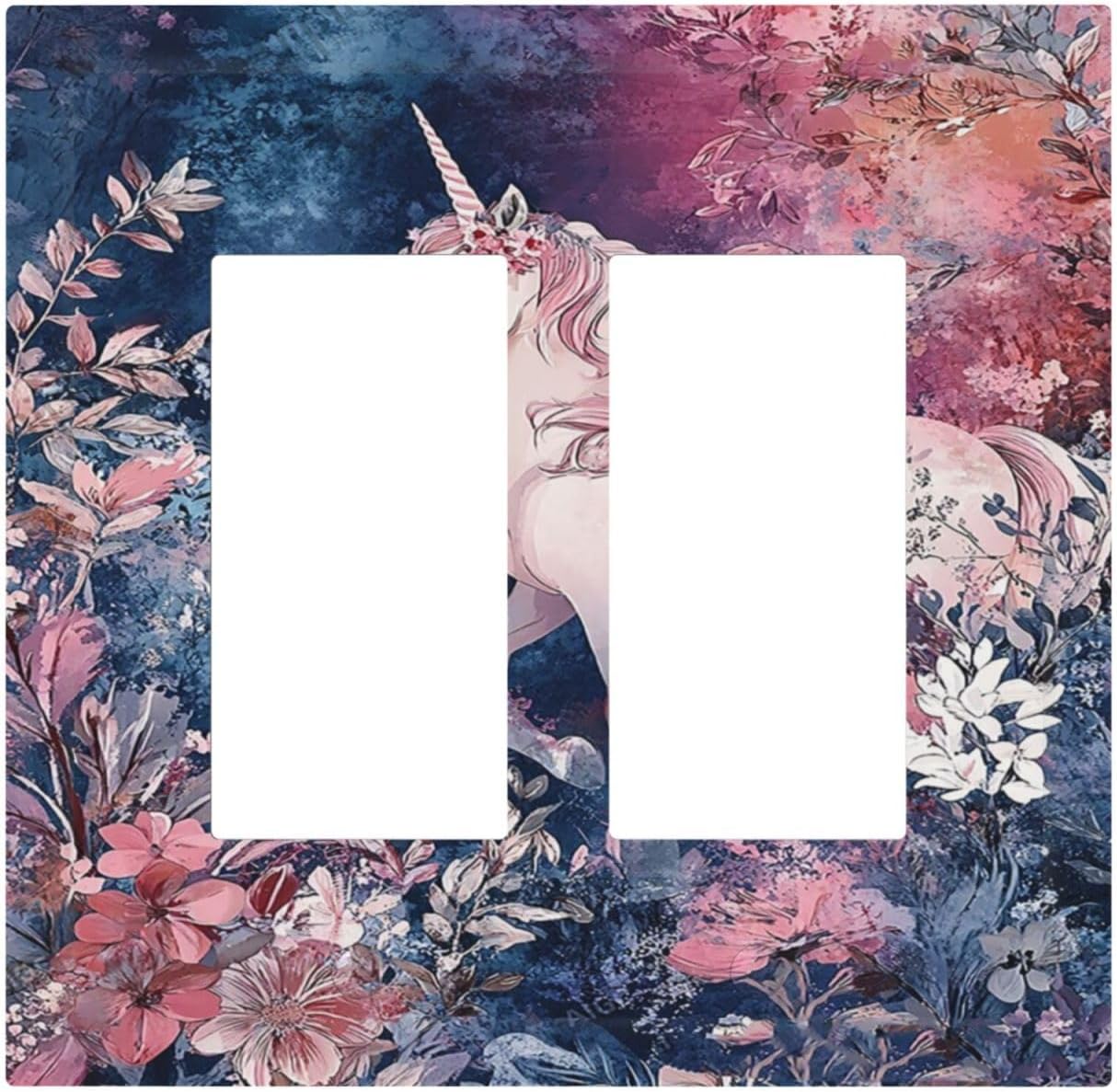 Decorative Outlet Covers Fantastic Pink Unicorn Wildflower Forest 2 Gang Double Rocker Light Switch Cover Plate Electrical Switch Plate Cover Decorate GFCI Wall Plate for Bedroom Kids room Decor