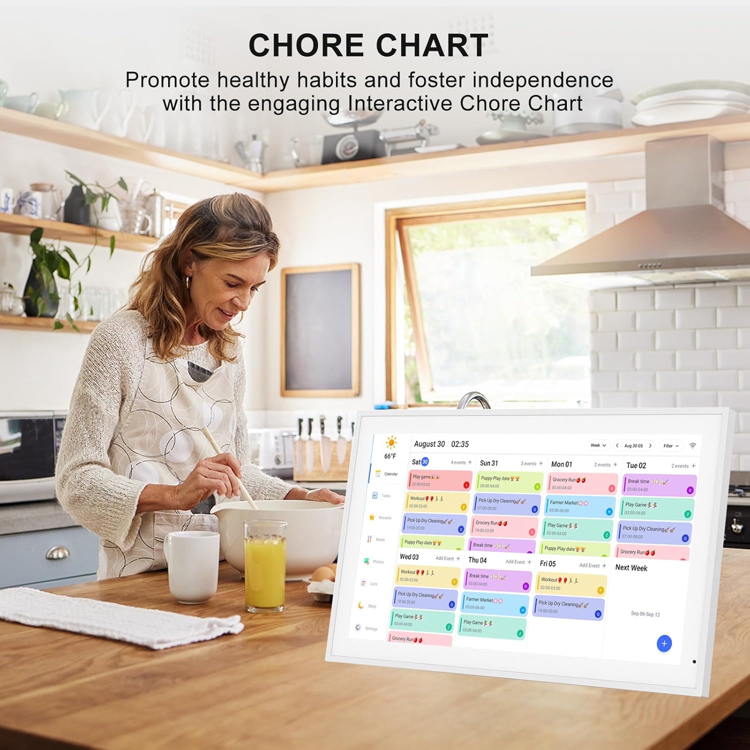 21.5 Inch Digital Calendar, Smart Digital Planner & Chore Chart, IPS FHD 1920x1080 Wall Touch Screen Display for Family Schedules - Share Photos/Videos via App
