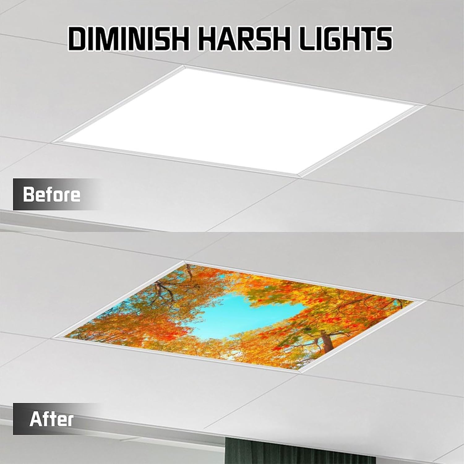 2PCS Fluorescent Light Cover for Ceiling Light Autumn Leaf Patten Magnetic Light Cover Shade Panel,Decorative Film Filter for Reducing Harsh Glare Flicker Home School Office Decorations