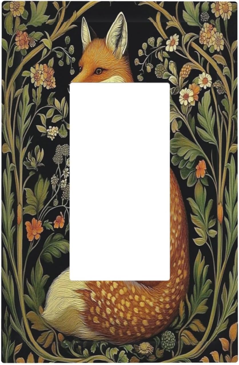 Fox Morris Plants Flowers Vine Colorful Floral Decorative Outlet Covers 1 Gang Single Rocker Light Switch Cover Plate Wall Plates Gfci Faceplate For Bed Room Living Room Decor