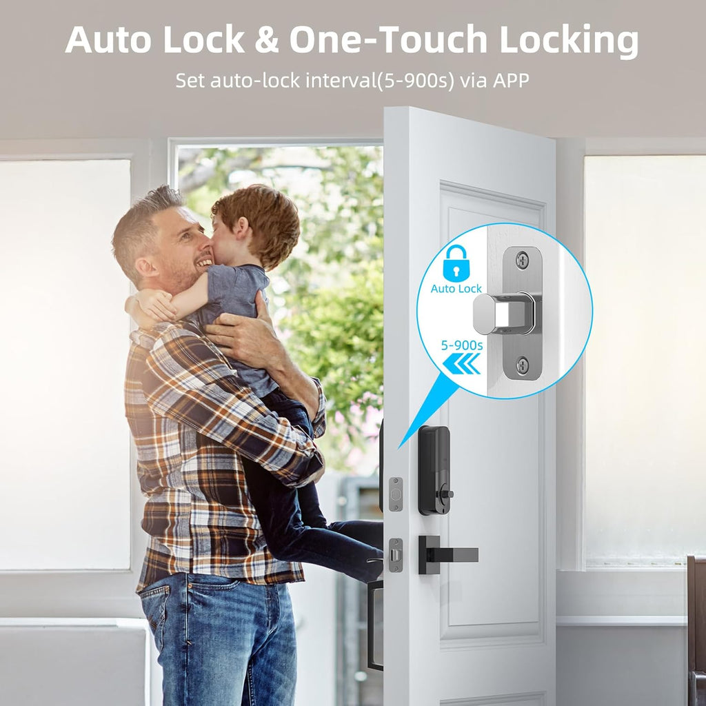 WiFi Smart Locks for Front Door with Handle Sets, Keyless Entry Door Lock Fingerprint Deadbolt, Electronic Digital Touchscreen keypad, App Control, Easy to Install (Black)