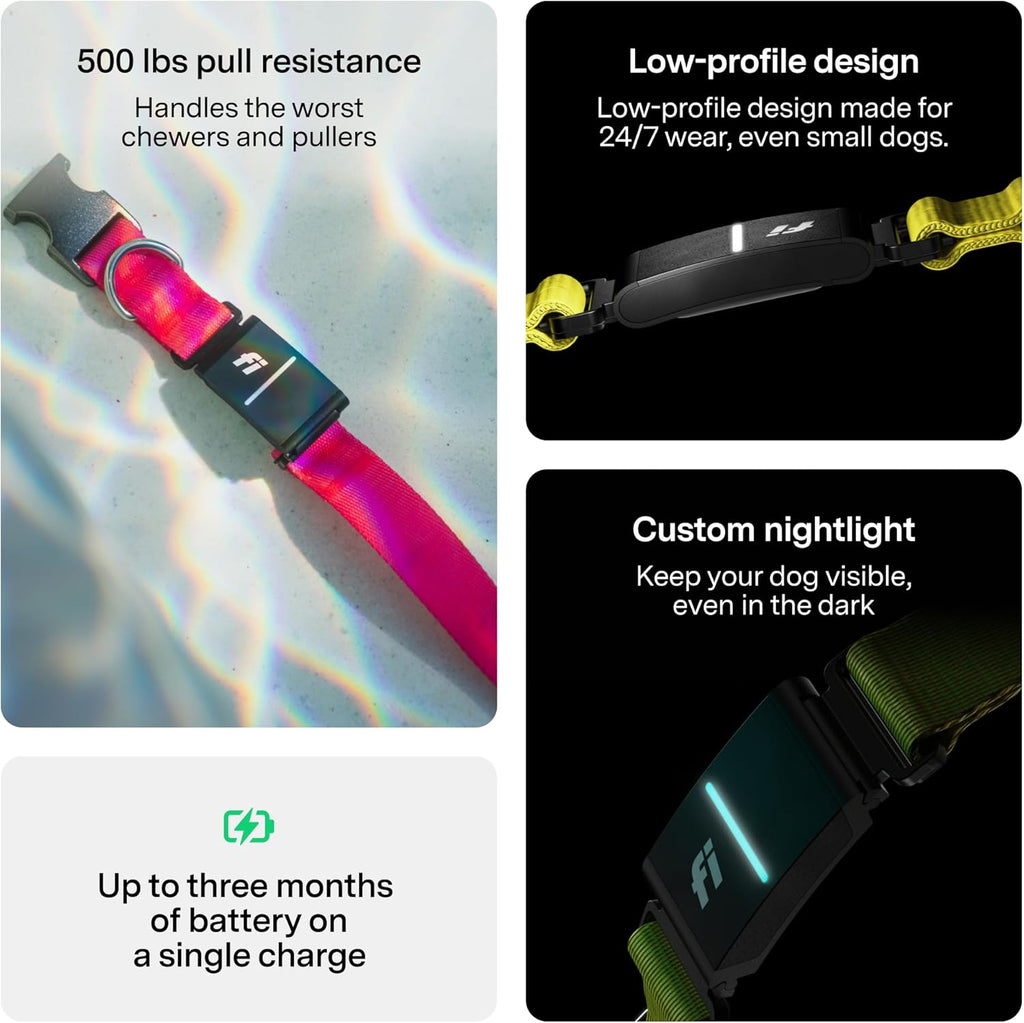 New Fi Series 3+ Smart Dog Tracker Collar [12 Month Membership Included] GPS Tracker for Dogs with Health & Behavior Monitoring, Escape Alerts, Waterproof, LED, Apple Watch Compatible (Gray, X-Small)