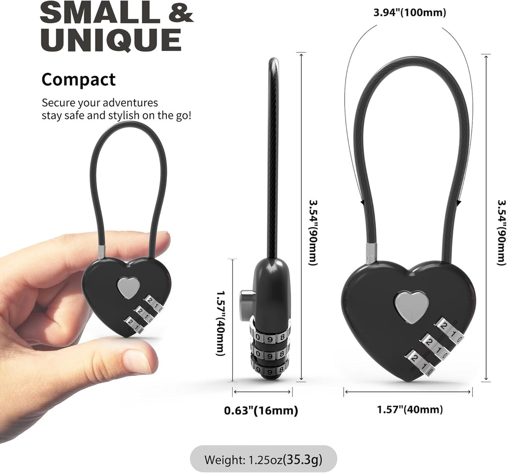 3 Digit Combination Lock, Combo Cable Lock with Code, Small Padlock Combination, for Luggage, Suitcase, Gym Locker, Backpack Bag Zipper, Cabinet, Mailbox, Fence, Travel Safe Outdoor Use