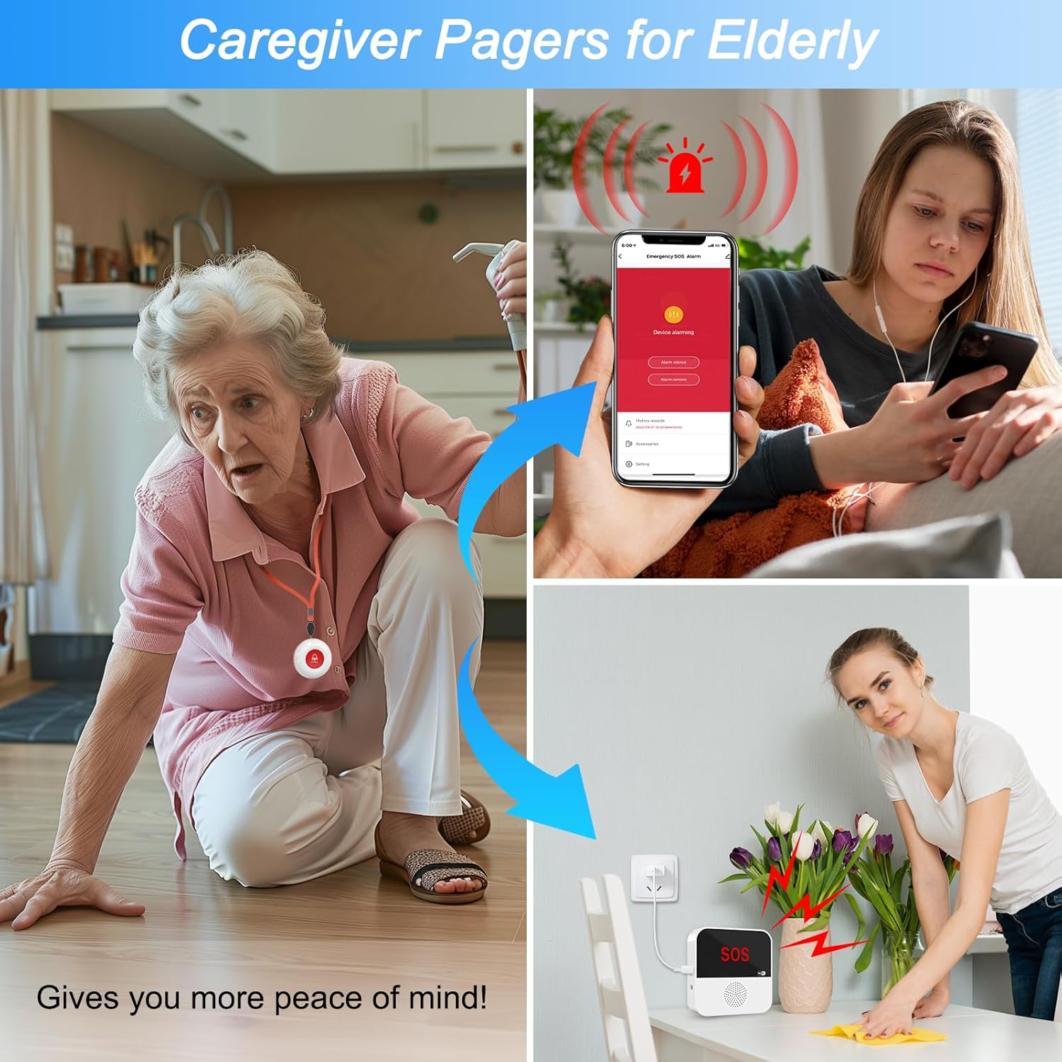 WiFi Rechargeable Smart Caregiver Pager System - Wireless Nurse Call Button with SOS Emergency Alert for Elderly, Patients, Disabled & Kids (2.4GHz WiFi Only, 2 Button + 2 Receiver)