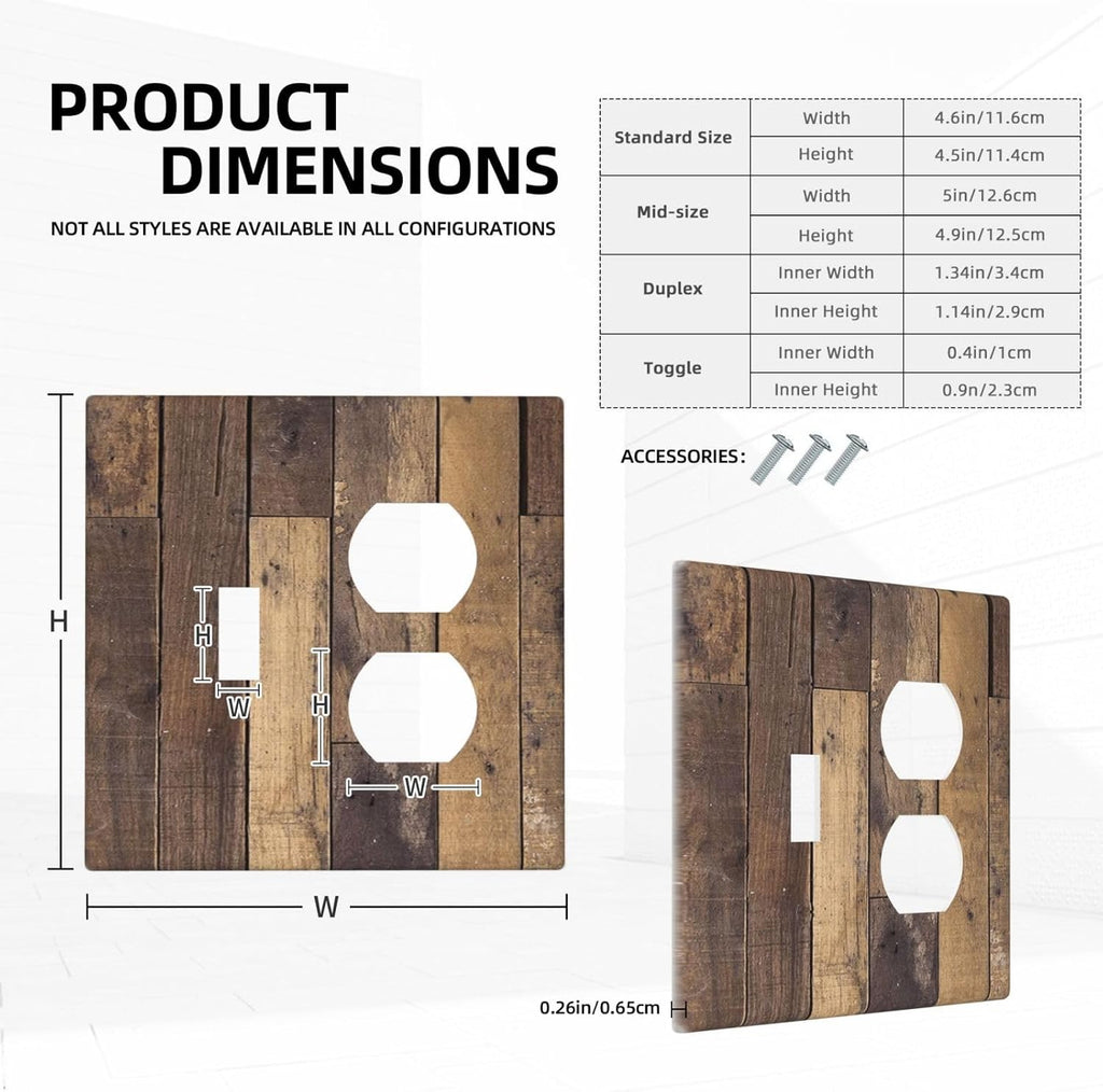 Cool Brown Wood Style Vintage Rustic Print Wallplates 1 Toggle 1 Duplex Switch Plate Electrical GFCI Faceplate Decorative Light Switch Covers for Farmhouse Home Decor