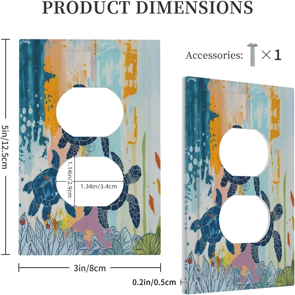 Outlet Covers Colorful Ocean Sea Turtle Marine Life 1 Gang Duplex Wall Plate Decorative Switch Plates Electrical Receptacle Faceplate Light Switch Cover for Kids room Bedroom Decor