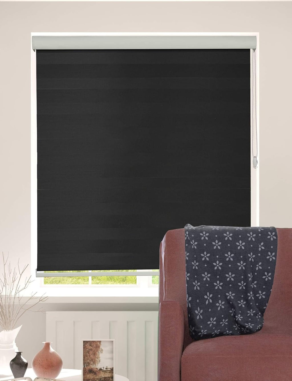 Shadesu Custom Size Zebra Blinds for Windows, 97" W x 72 H, Black, Dual Layer Free-Stop Zebra Shades, Light Control for Day and Night, Sheer Blinds for Indoor Windows, Bedroom, Kitchen