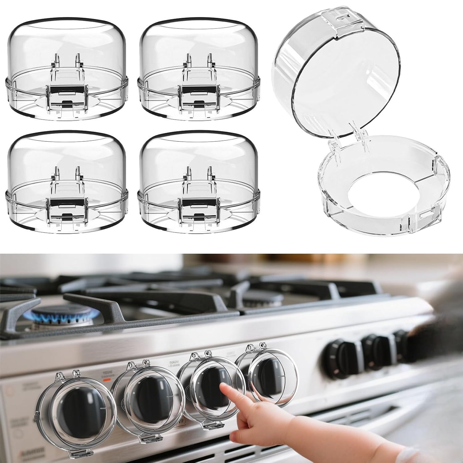 Child Safety Stove Knob Covers Fits knobs Under 1.56 inches in Diameter and 2.1 inches in Height Waterproof, Oil-Resistant, and Heat-Resistant (5-Pack)