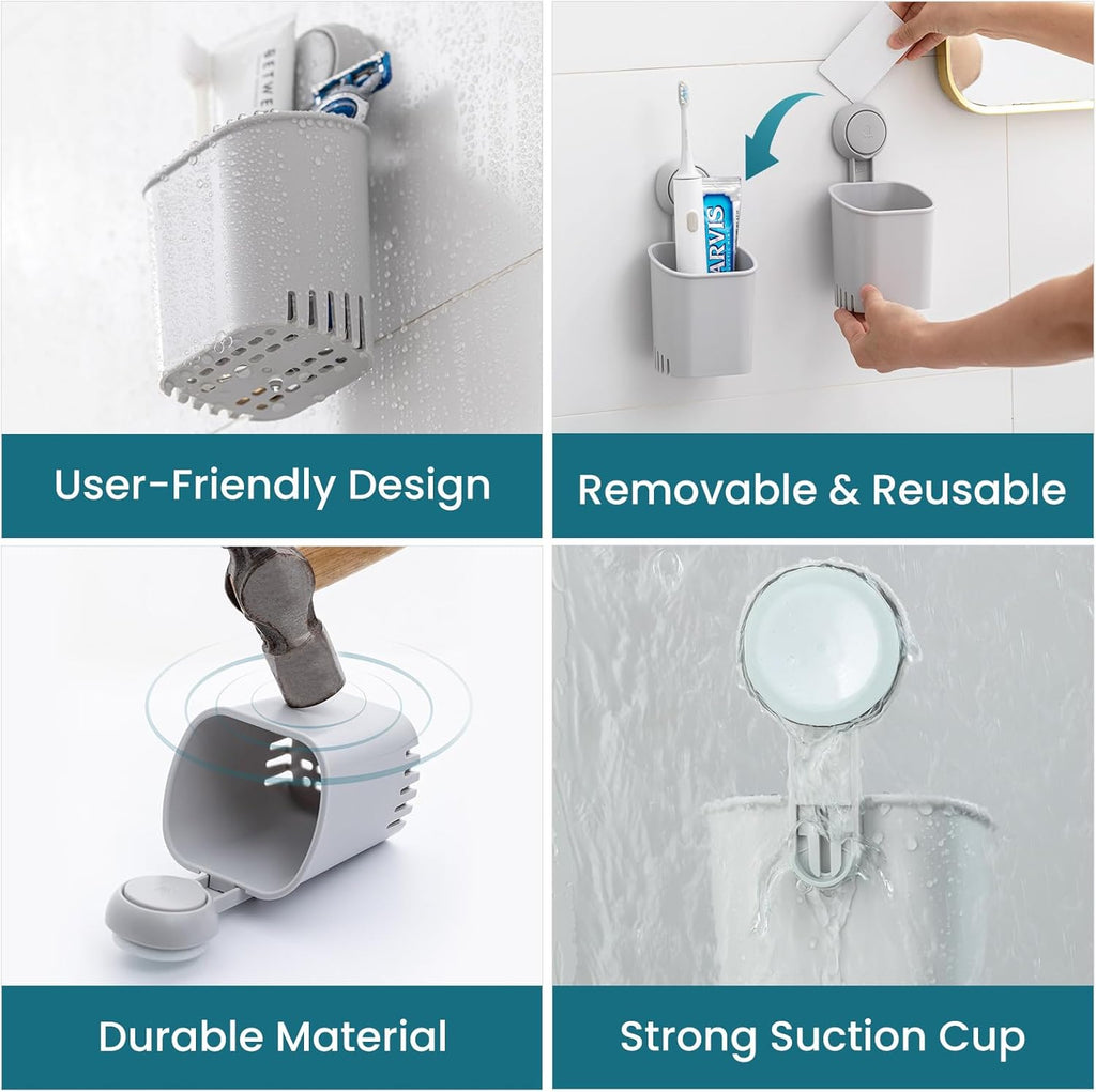 TAILI Suction Toothbrush Holder, Powerful Toothpaste Toothbrush Suction Cup, Self-draining Shower Razor Holder, Shower Toothbrush Holder for Wall, Kitchen Tableware Holder, Gray