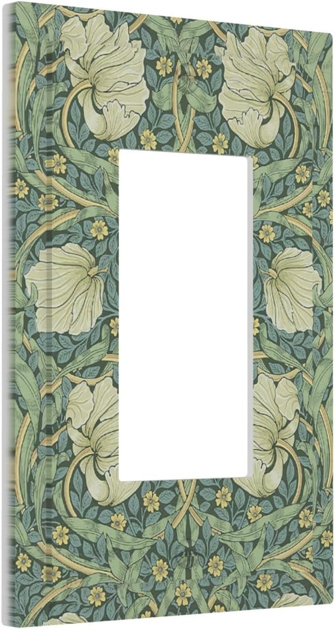 Decorative Outlet Covers Vintage Floral Plant Sage Green William Morris 1 Gang Single Rocker Light Switch Cover Plate Wall Plates GFCI Faceplate for Bedroom Home Decor