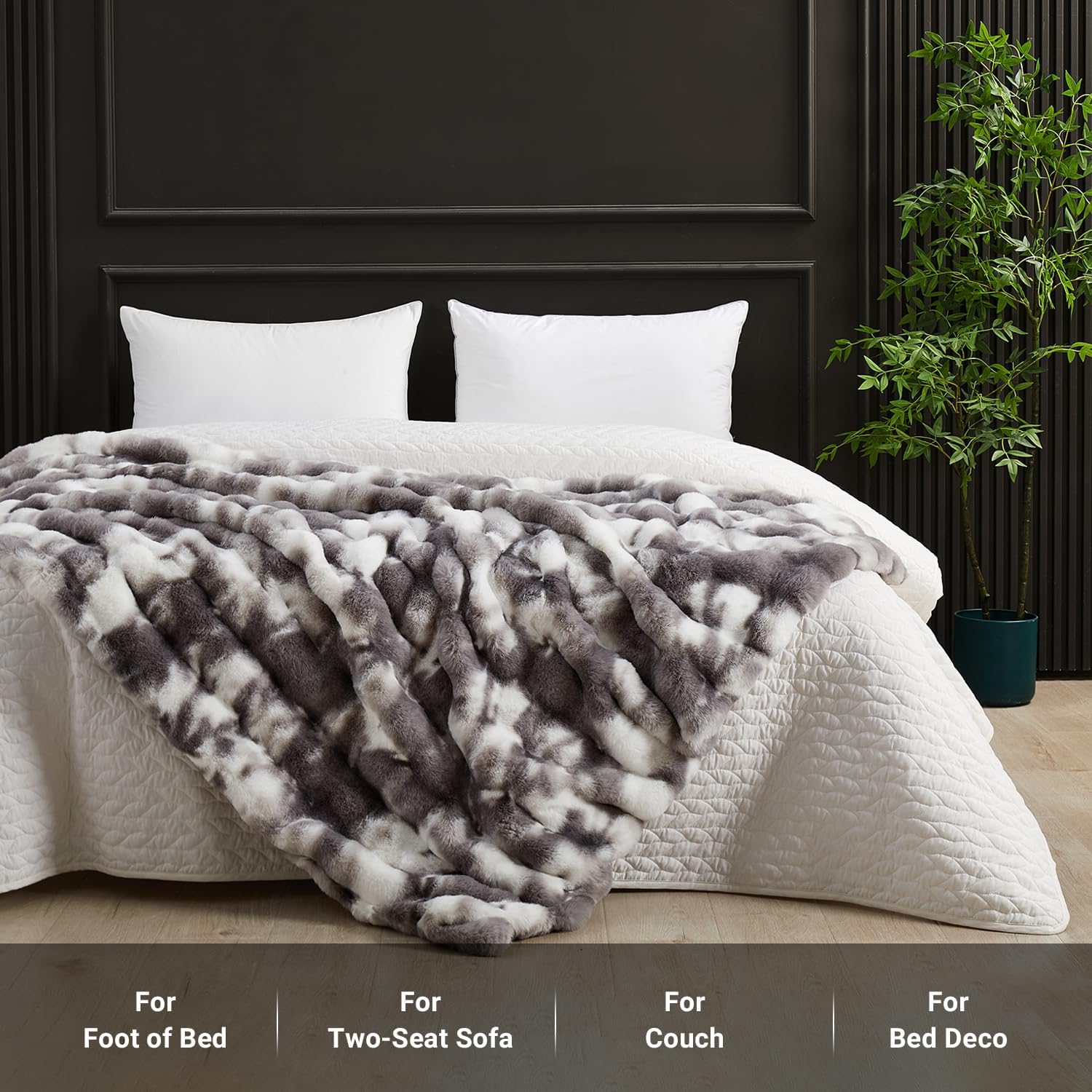 SAPHREAS Faux Fur Throw Blanket for Couch, Fluffy Fuzzy Bubble Blanket for Sofa Bed Living Room, Decor Soft Cozy Gifts for Women Men, 50x60” Tie Dye Grey