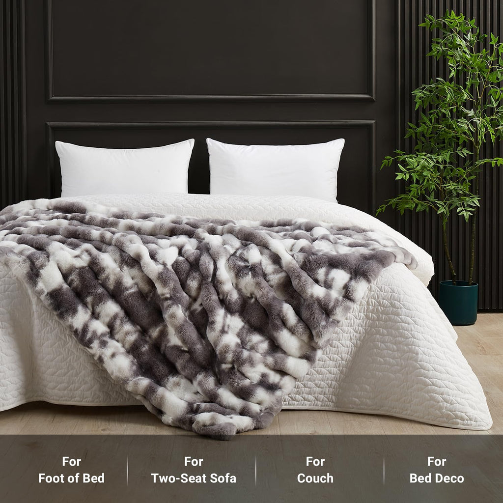 SAPHREAS Faux Fur Throw Blanket for Couch, Fluffy Fuzzy Bubble Blanket for Sofa Bed Living Room, Decor Soft Cozy Gifts for Women Men, 60x80” Tie Dye Grey