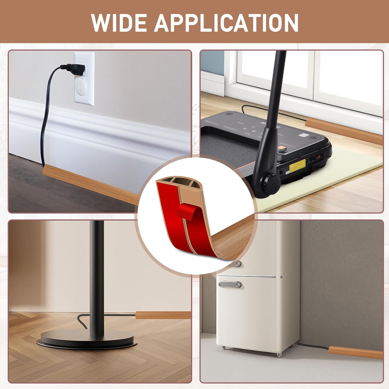 Floor Cord Cover Self Adhesive Cord Hider Floor Extension Cord Covers for Floor Power Cord Protector Cable Management Prevent Cable Trips Cable Cavity 0.47" W x 0.27" H (Light Brown Wood, 20Ft)