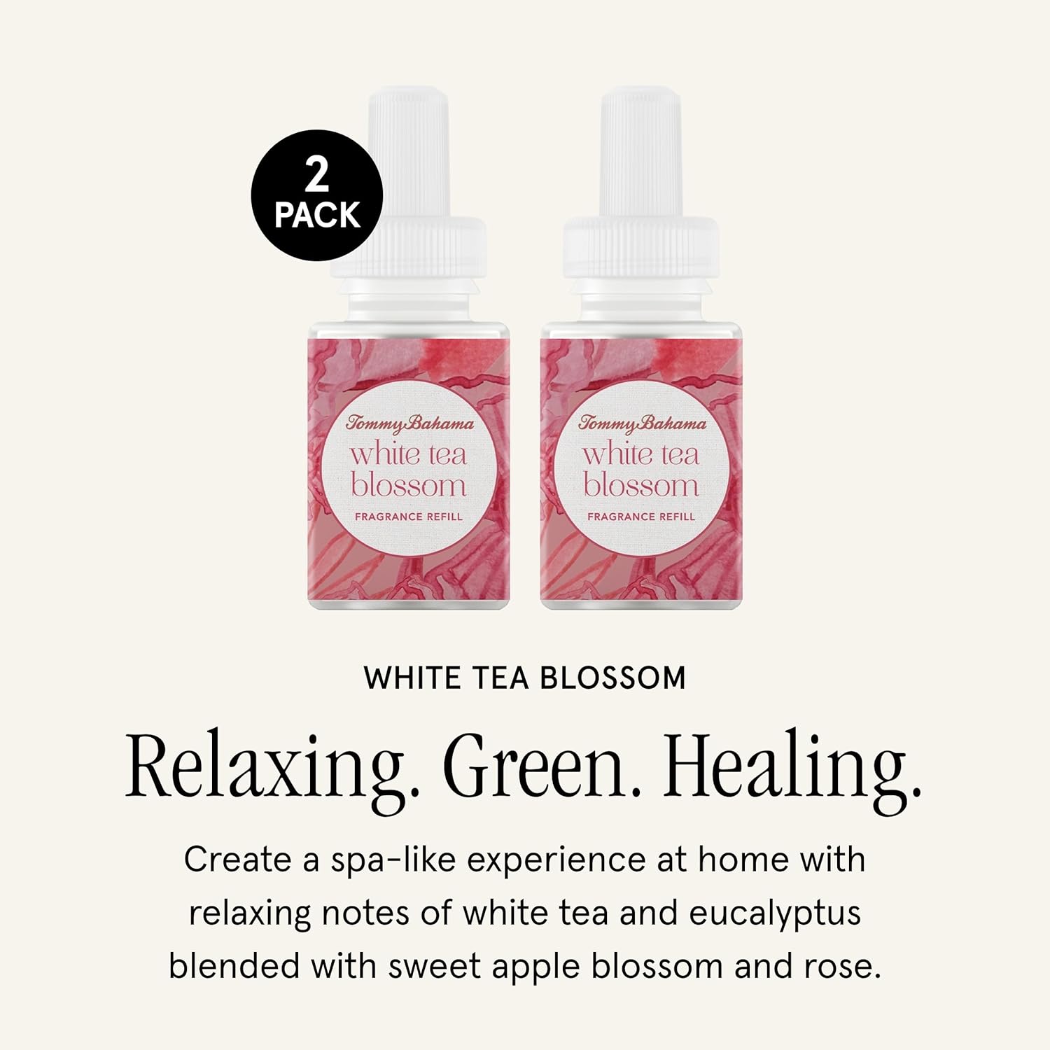 Pura & Tommy Bahama Home Scent Refill - Smart Home Air Diffuser - Up to 120-Hours of Luxury Fragrance per Refill - Home Essential - Clean & Safe Diffuser Fragrance - 2 Pack, White Tea Blossom