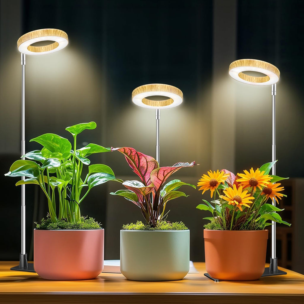 Grow Light, 48 LEDs Full Spectrum Plant Lights for Indoor Growing, Height Adjustable Wood Grain Plant Grow Light with Base, 3 Optional Spectrums, Auto Timer 6/12/16Hrs, 5 Brightness