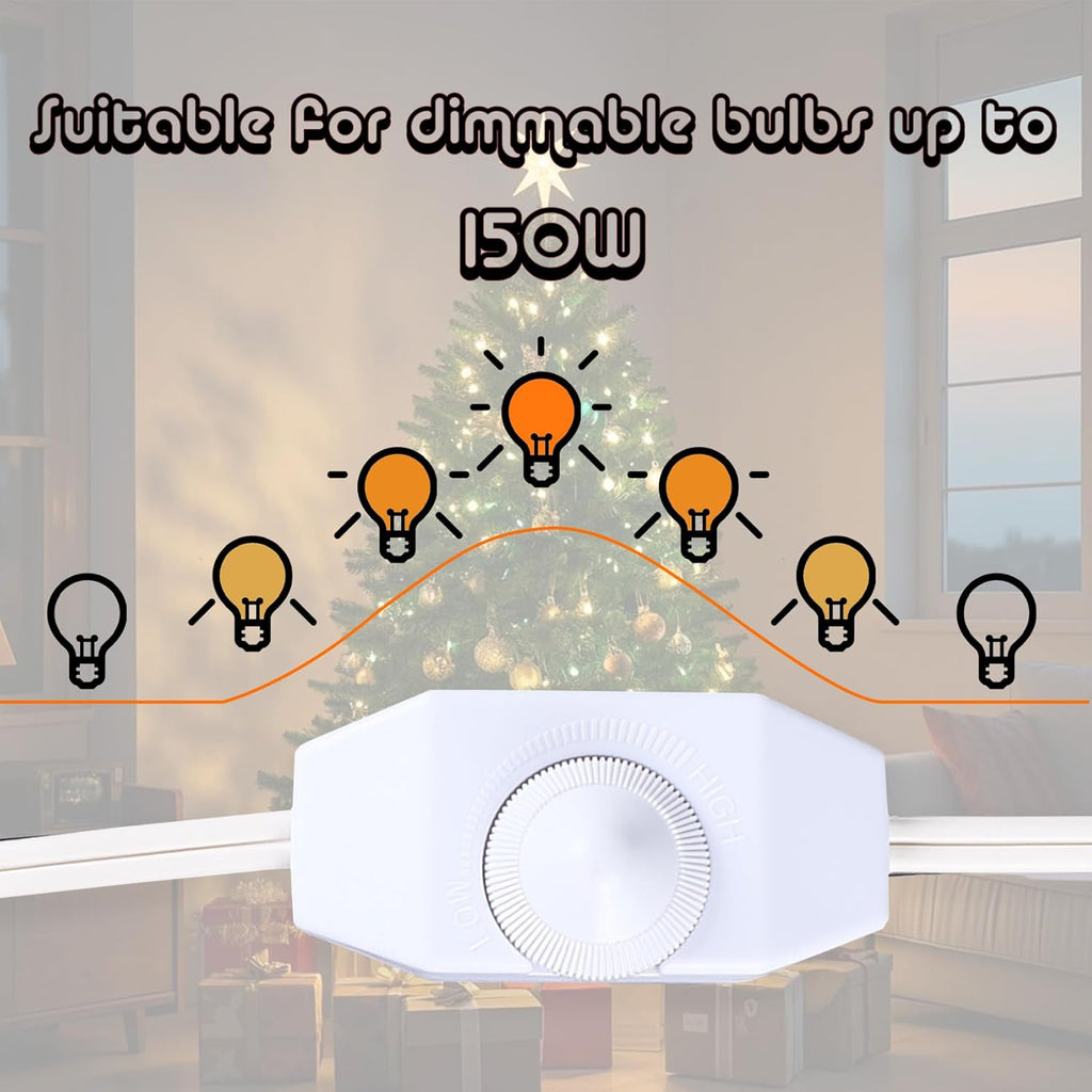 Dimmer Light Switch, 6FT Rotary Control for 120V 100W - Outdoor String Lights Dimmable Lights Dimming Thermostat Reptile - White Pack of 1