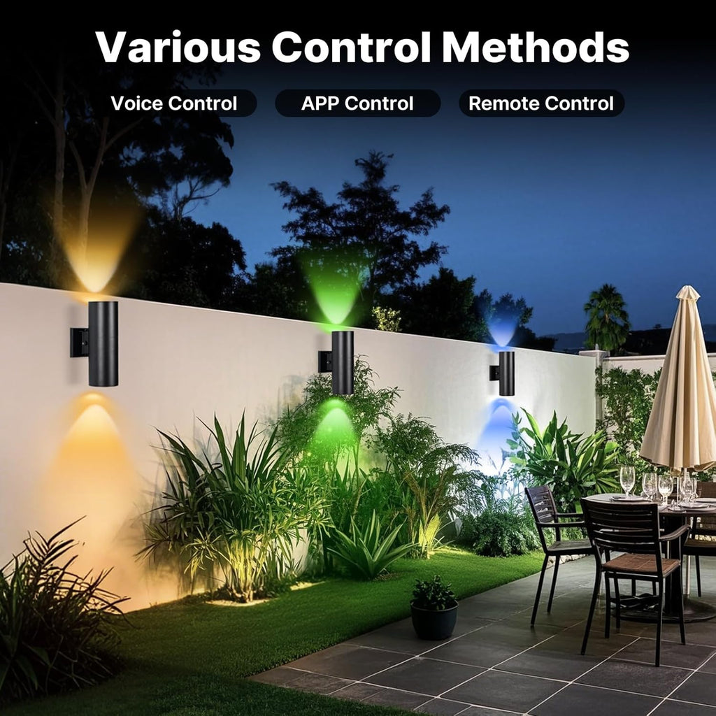 RGBCW Outdoor Wall Light 2 Pack, Smart Porch Light Dusk to Dawn Lighting with Remote Control, WiFi Outdoor Wall Sconce, Compatible with Alexa, Exterior Lights for House Porch Garage