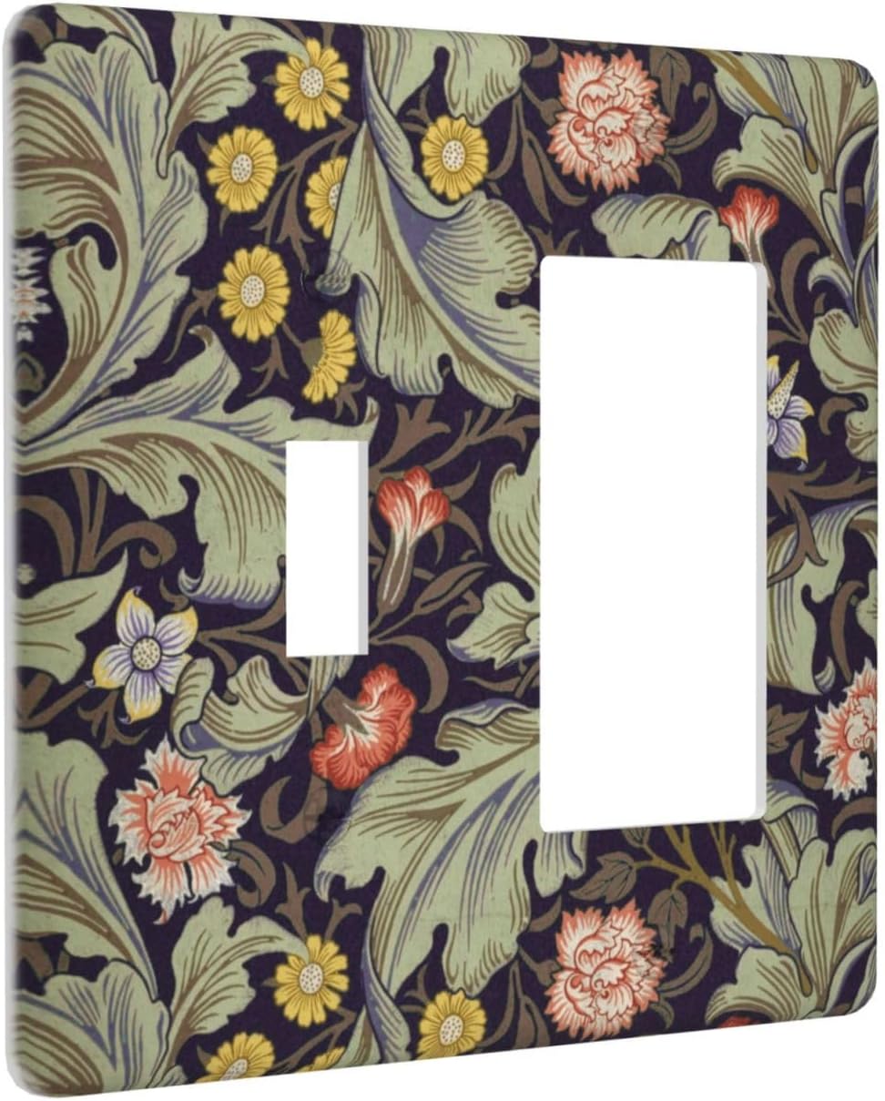 Boho William Morris Floral Green Leaves Flower Outlet Covers 1 Toggle 1 Rocker Combination Decorative Wall Plate Electrical Switch Plates Light Switch Cover Plate for Farmhouse Home Decor