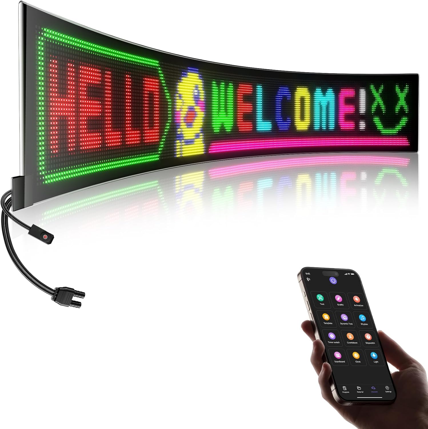 Large Programmable LED Sign, P5 Resolution Indoor Store LED Sign, Bluetooth APP, for Business Retail Shop Window Display (49"x 8")