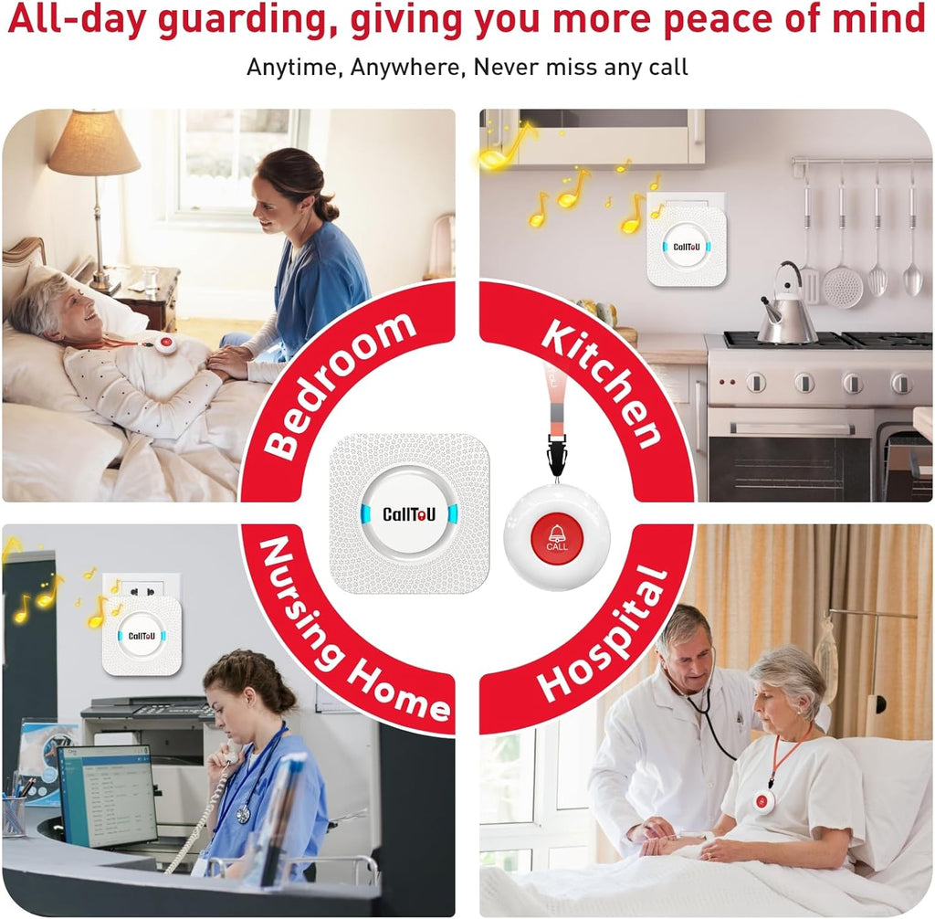 CallToU Wireless Caregiver Pager Smart Monitoring System Alert Buttons Hand Call Bell for Elderly Seniors Patients Nurse Disabled