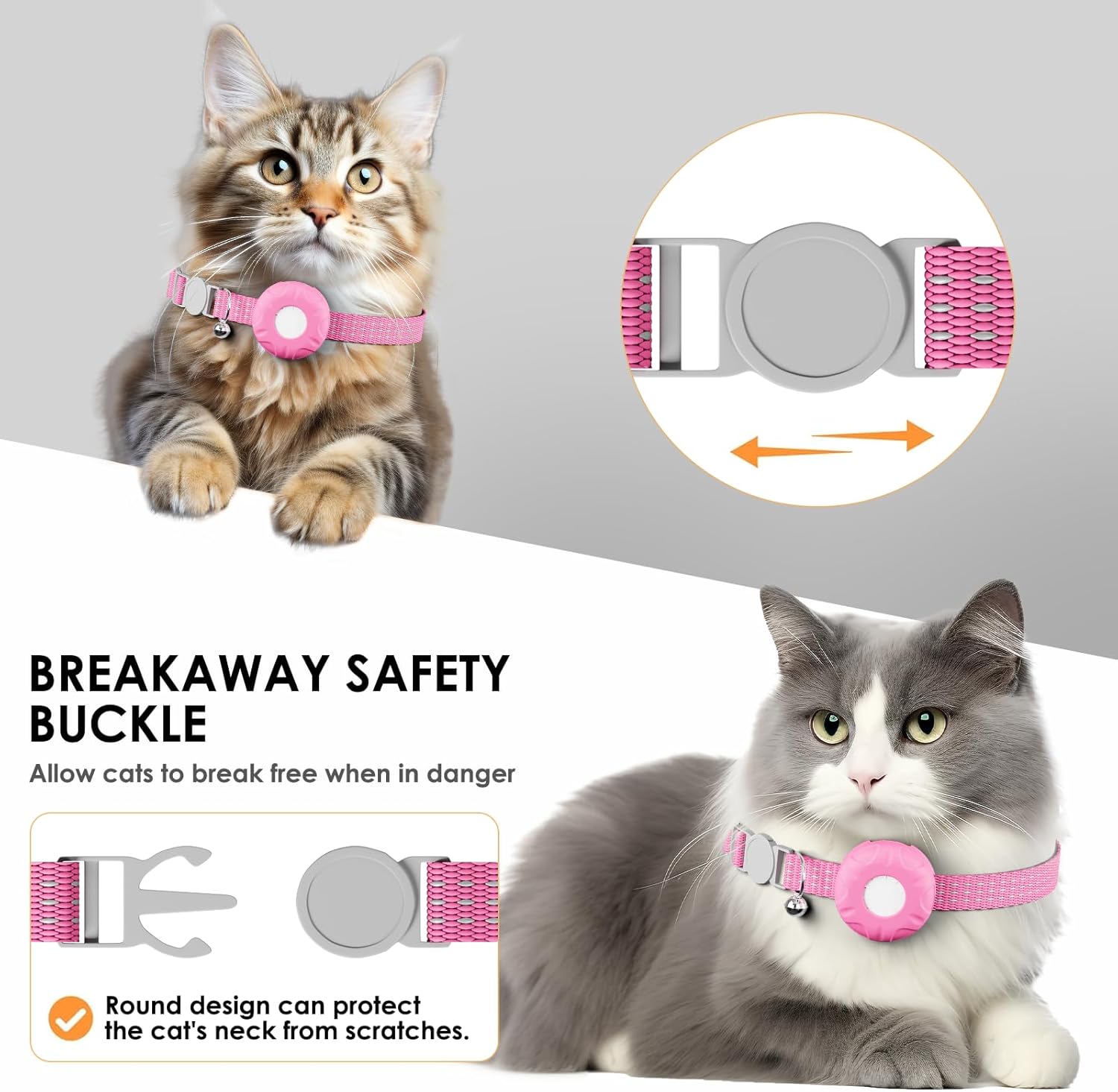 Cat Tracker, Cat Tracker Collar with Safety Elastic Buckle, Works with Any Collar,Compatible with Apple Find My App (Only iOS), No Monthly Fee, Waterproof, Pink