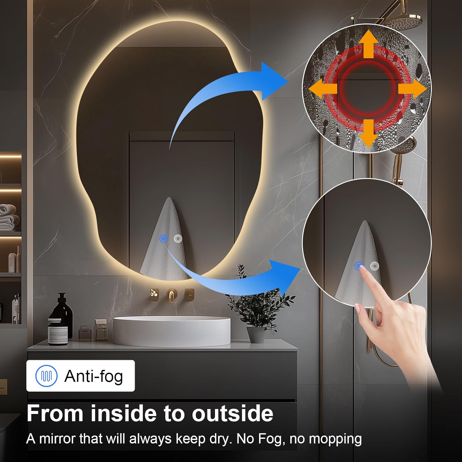LED Bathroom Mirror with Lights,25x35 in Asymmetrical Led Bathroom Mirror for Wall, Backlit Mirror with Anti-Fog,3 Colors and Dimmable Light,[Horizontal/Vertical]