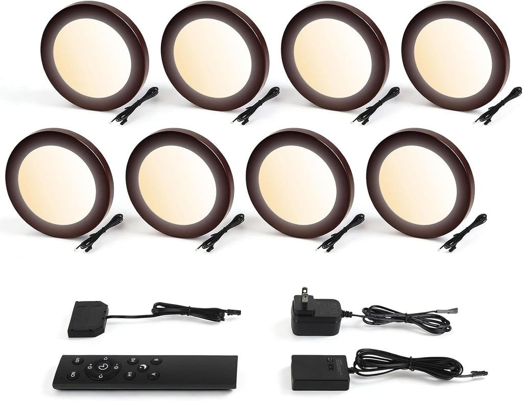V4light LED Puck Lights, Smart Under Cabinet Lighting with Remote Control, Color Temperature Adjustable, Works with Alexa & Google Home, Plug-in Lights for Kitchen, Counter, Closet, Shelf (8 Pack)