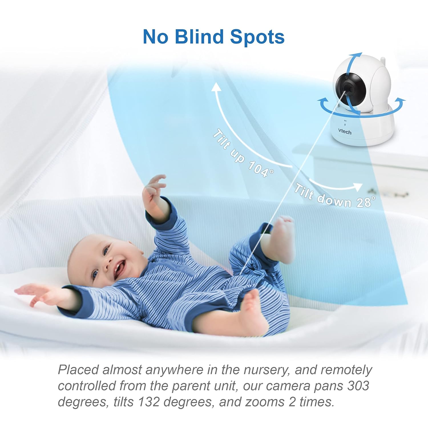 VTech VM923 Baby Monitor, 2.8” Screen, Pan-Tilt-Zoom, 1000ft Long Range, Night Vision, 2-Way Audio, Temperature Sensor, Lullabies, Secure Transmission No WiFi
