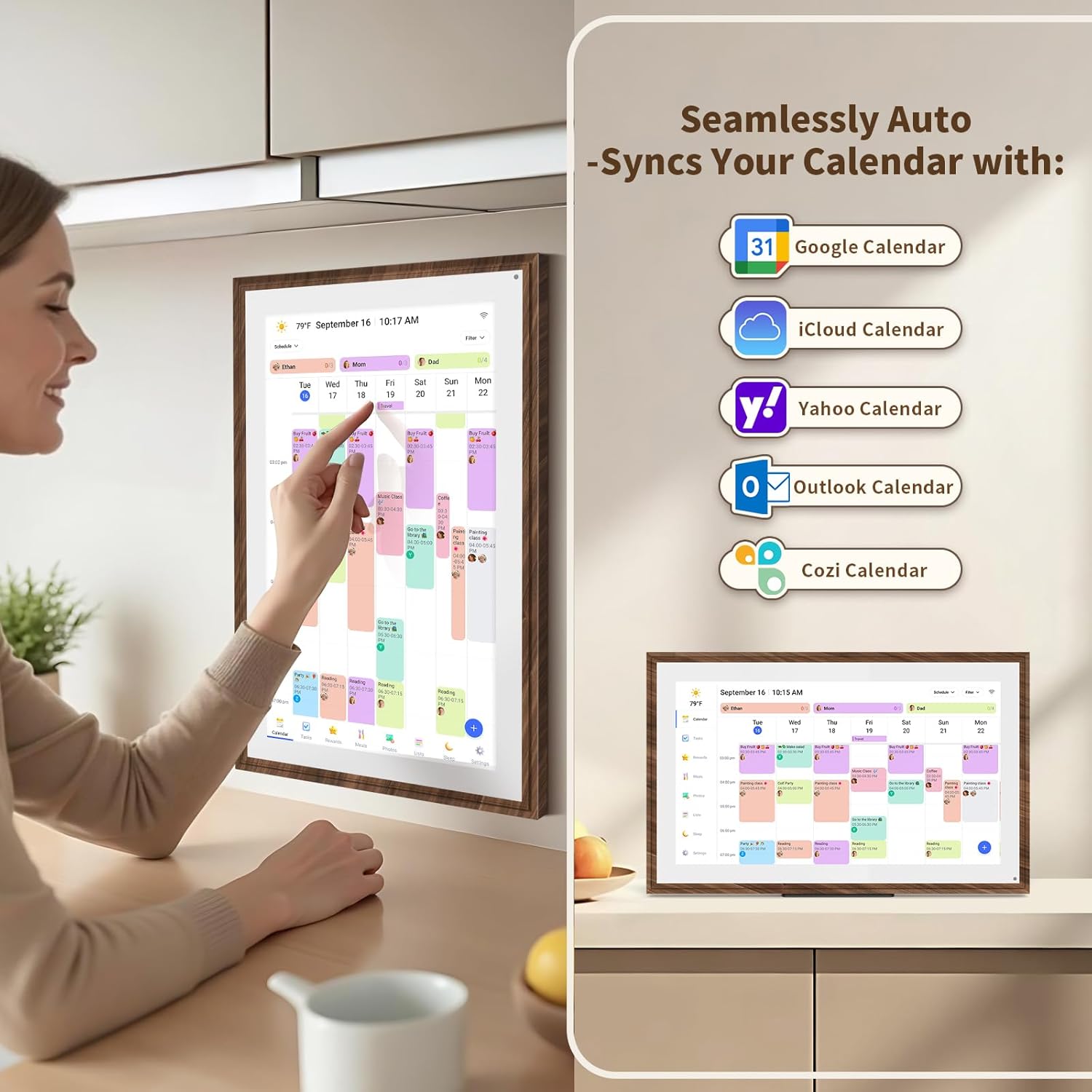 15.6 Inch Digital Calendar Chore Chart with Touchscreen - Full HD Interactive Display, Wall & Desk Mountable Family Planner, to-Do List & Meal Planner, Digital Picture Frame for Gifts for Women Mom