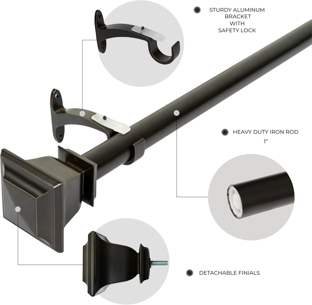 Deco Window Adjustable Curtain Rod for Windows 18 to 44 Inch (Pack of 1) Extendable Heavy Duty 1 Inch Iron Drapery Pole with Finials Wall Mounted French Door Curtain Rods (Bronze)
