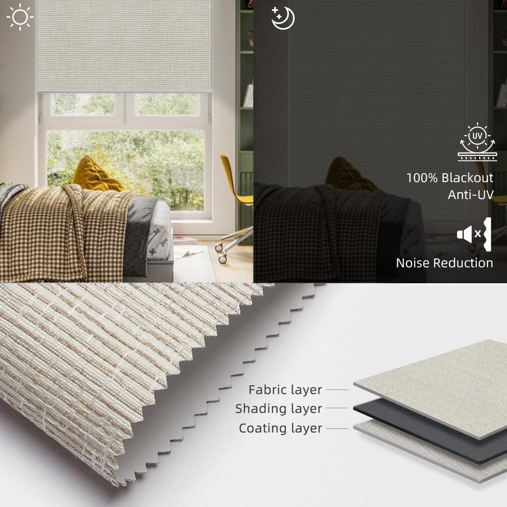 SmartWings Motorized Roller Shades Work with Homekit, Alexa Google, 100% Blackout Smart Blinds for Windows, Cordless Remote Control Window Shades, Safari Cream, Customized Size