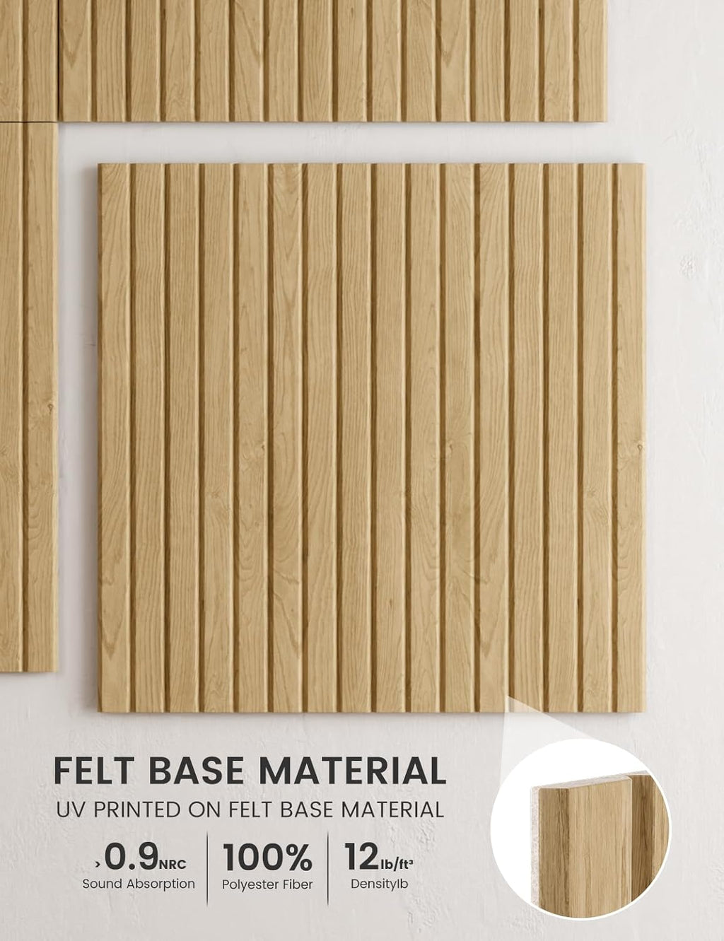 Large Felt Bulletin Board,Cork Board Alternative 70.87'' x 47.24'' Art Acoustical Wall Panels-6 Pack with 60 Adhesive Tabs,for Recording Studio/Home Offices-Natural Oak/Slat