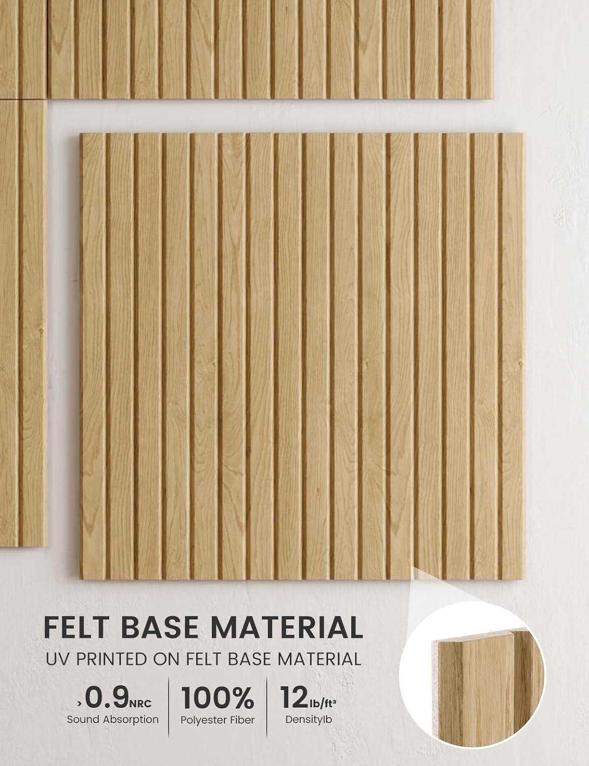 Large Felt Bulletin Board,Cork Board Alternative 70.87'' x 47.24'' Art Acoustical Wall Panels-6 Pack with 60 Adhesive Tabs,for Recording Studio/Home Offices-Natural Oak/Slat