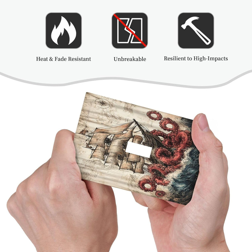 Decorative Light Switch Cover Vintage Octopus Ocean Sailboat Bizarre Adventure 1 Gang Single Toggle Decorator Outlet Wall Plate Device Electrical Faceplate Switchplates for Bathroom Kids room Decor