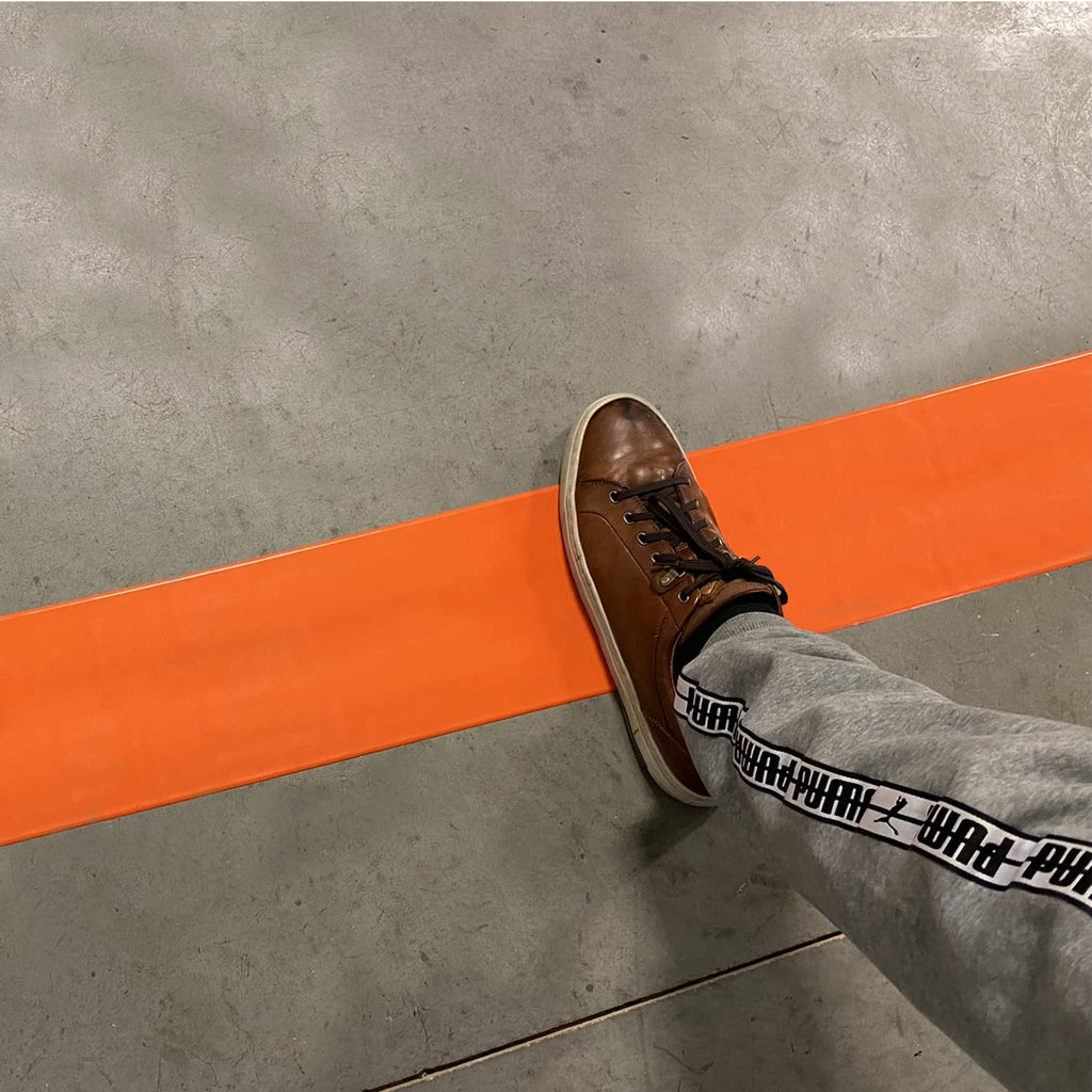 SmartSign Orange 4 inch x 100 feet Floor Marking Tape, 32 mil Vinyl Floor Tape, Superior Mark Industrial Use Safety Tape with Beveled Edges, Strong Adhesive, for Gym/Warehouse/Courts