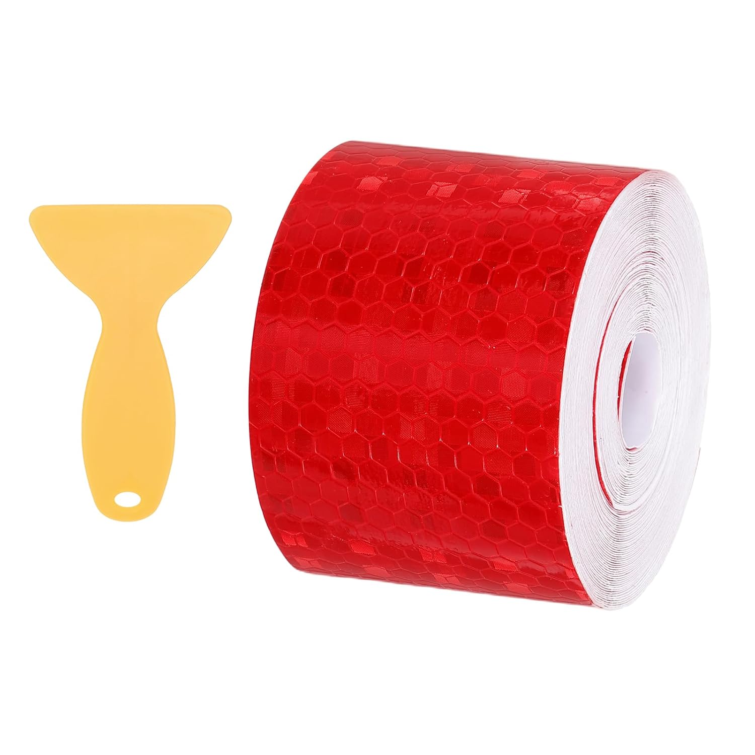 PATIKIL 2 Inch x 33 ft Reflective Tape, 1 Roll Waterproof Self Adhesive High Visibility Caution Warning Safety Tape Reflector with Scraper for Trucks Trailers Cars, Red