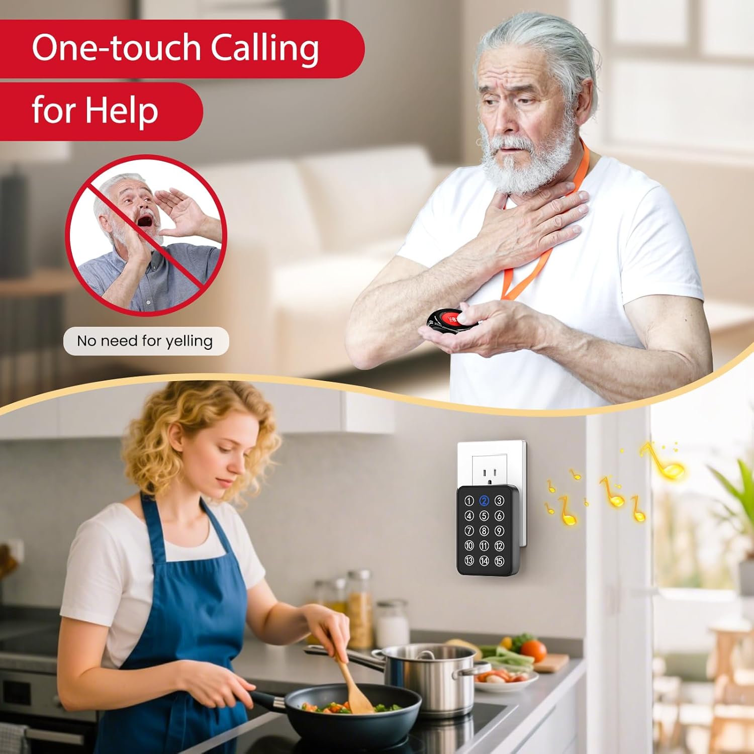 CallToU Wireless Caregiver Pager Nurse Call Button for Elderly LED Call Light Nurse Alert System Call Bell for Patients at Home Clinic/Medical Institution/Nursing Home (15 Call Button + 1 Receiver)