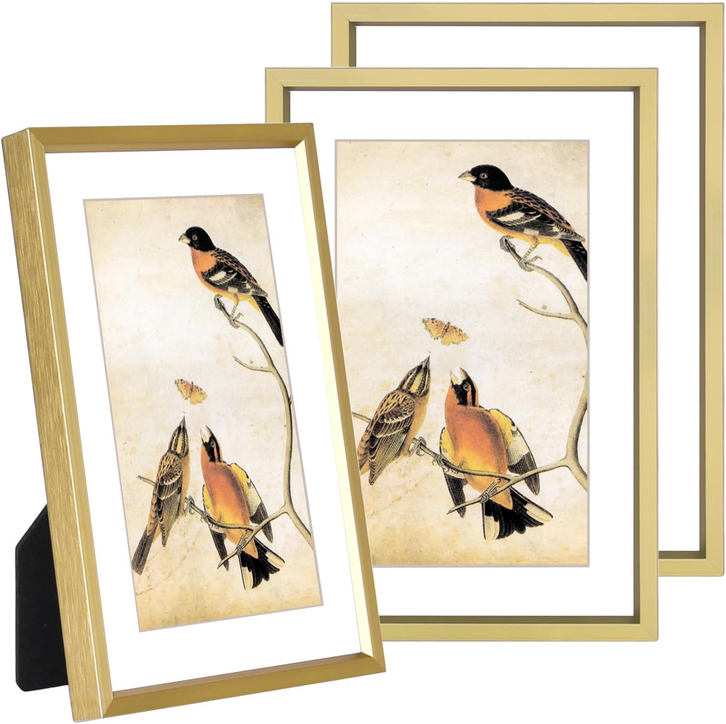 4x6 Picture Frame Set of 3, Brass Metal Photo Frames with HD Glass, Fits 3x5 with Mat or 4x6 without Mat, Wall Hanging and Table Display