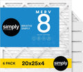 Simply 20x25x4 Air Filter, MERV 8, 6 Pack, Furnace Air Filter for HVAC (Actual Size:19.5"x24.5"x3.63") DUST, Pet, & Allergy Control