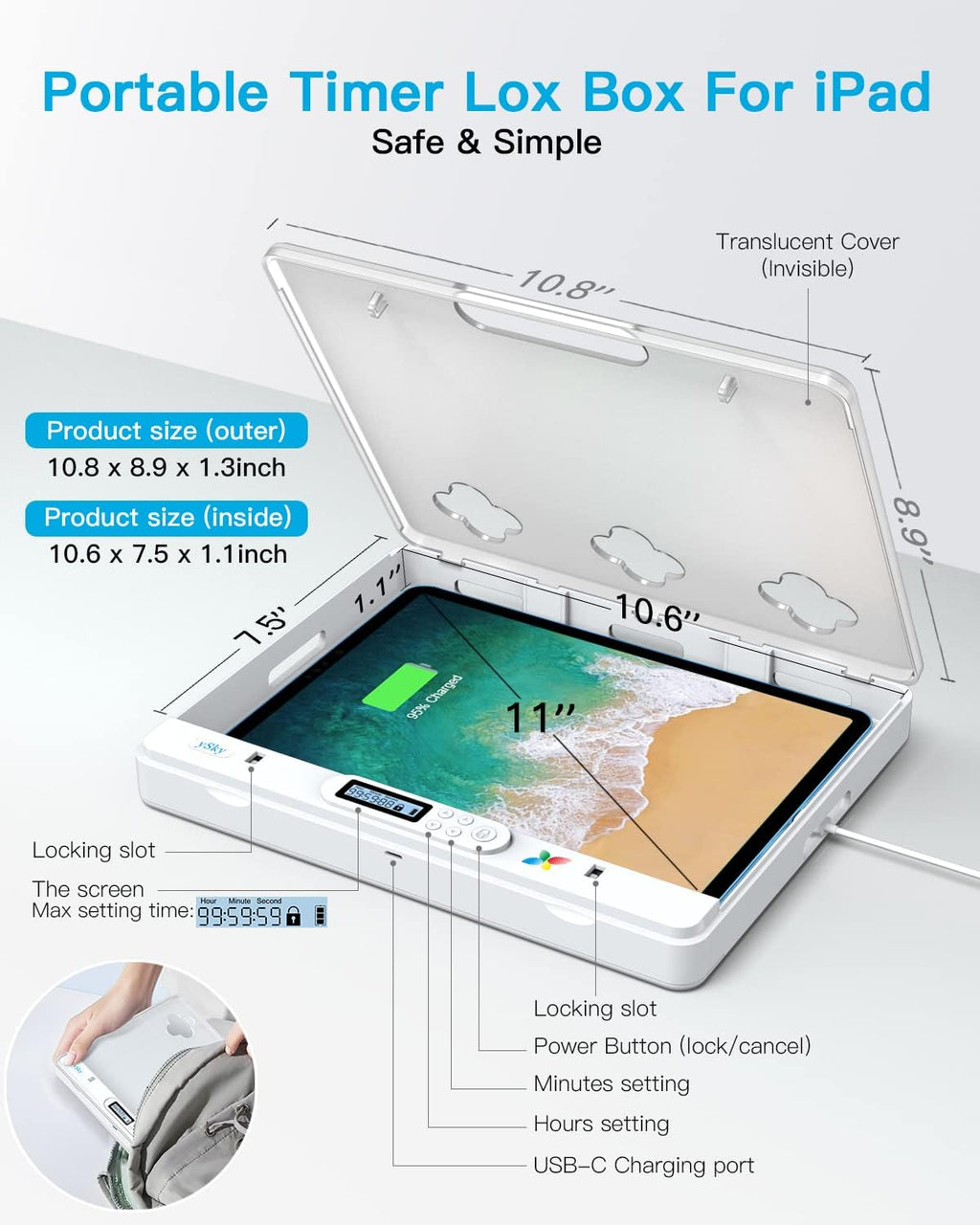 ySky Phone Lock Box with Timer for iPad Under 11inch,Timed Lock Box for iPhone,Tablet,Folded mobiles,Phone Locker for Children to Reduce Screen Time to get focus back