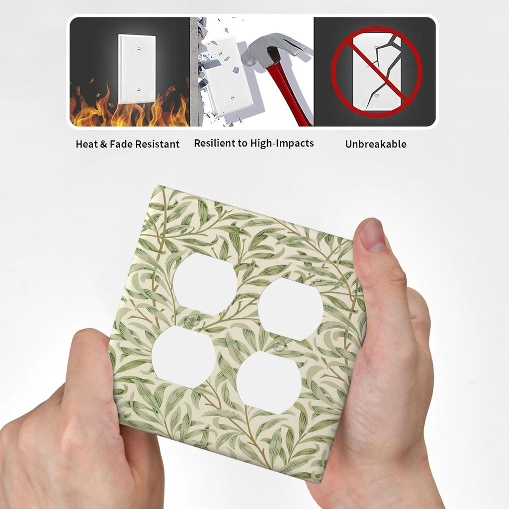 Decorative Outlet Covers Morris Green Willow Leaf Olive Leaves 2 Gang Wall Plate Cover Double Duplex Receptacle Two Switch Light Switch Cover Plate Jumbo Dual Faceplate for Home Decor