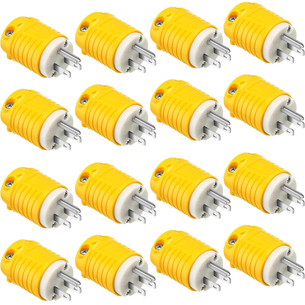 Sherr 16 Pcs Extension Cord Ends 15A 125V 2 Pole 3 Wire Heavy Duty Replacement Male Plug Female Connector Set 5-15P 5-15R Straight Blade Plug Grounding Type/ETL Listed (Male)