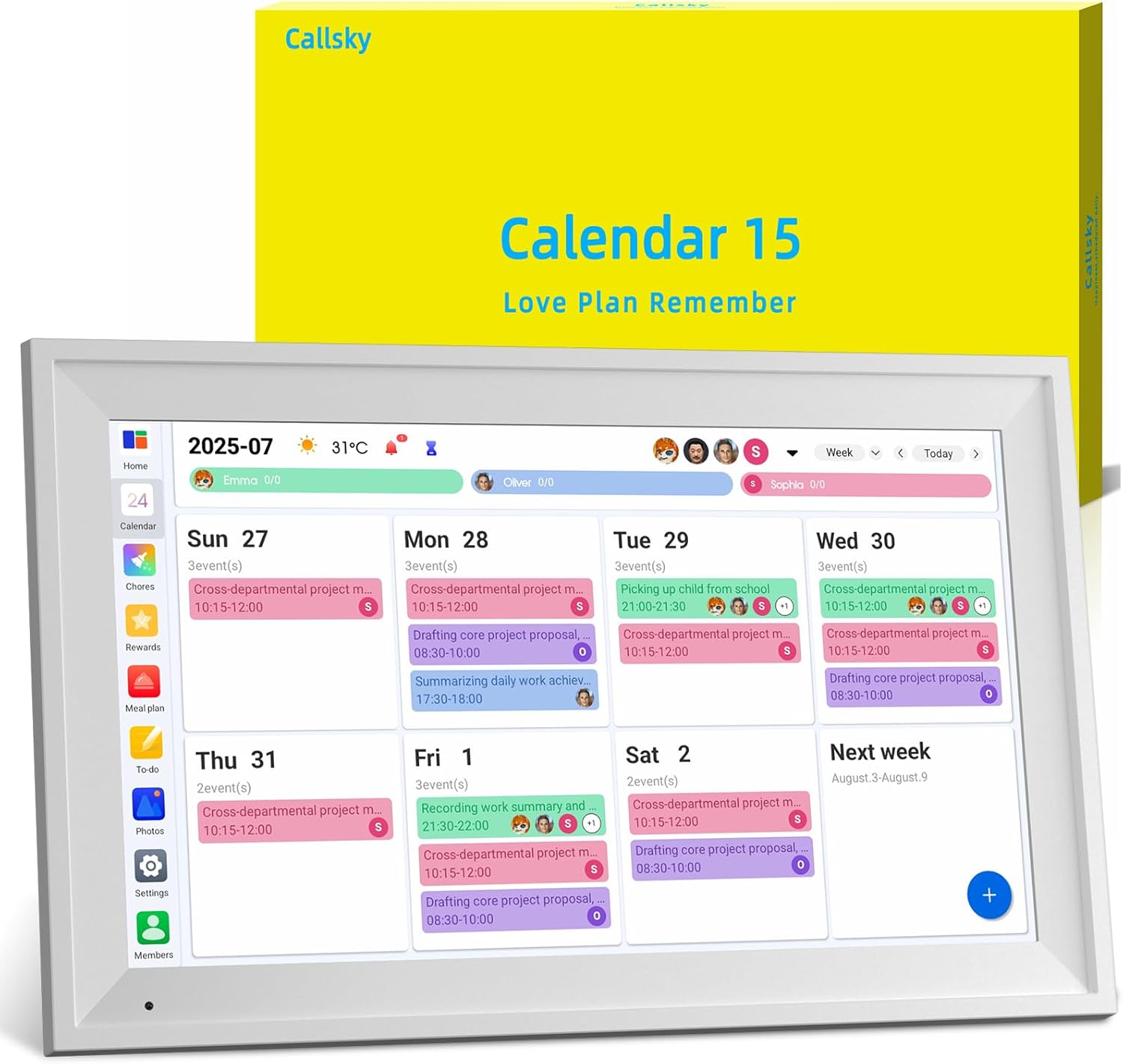 15.6 Inch Digital Calendar - Full HD IPS Smart Touchscreen Family Planner with Octa Core & 64GB, offering an Anti-Glare Electronic Calendar, Chore Chart, and Multi-Sync—Perfect Christmas Gift for Home