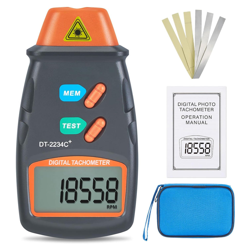 FITNATE Digital Laser Photo Tachometer Non Contact RPM Tach, Noncontact Laser Photo Sensor with 2.5RPM to 99999 RPM
