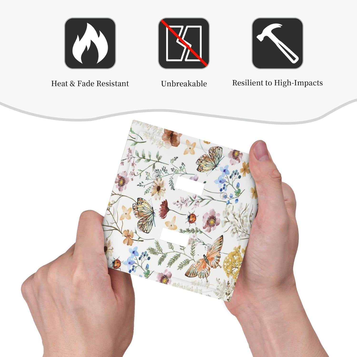 Decorative Light Switch Cover Boho White Background Butterfly Rustic Flower Double Toggle Personalized Wall Plate Switchplate 2 Gang Switchcovers Decora Light Switch Plate