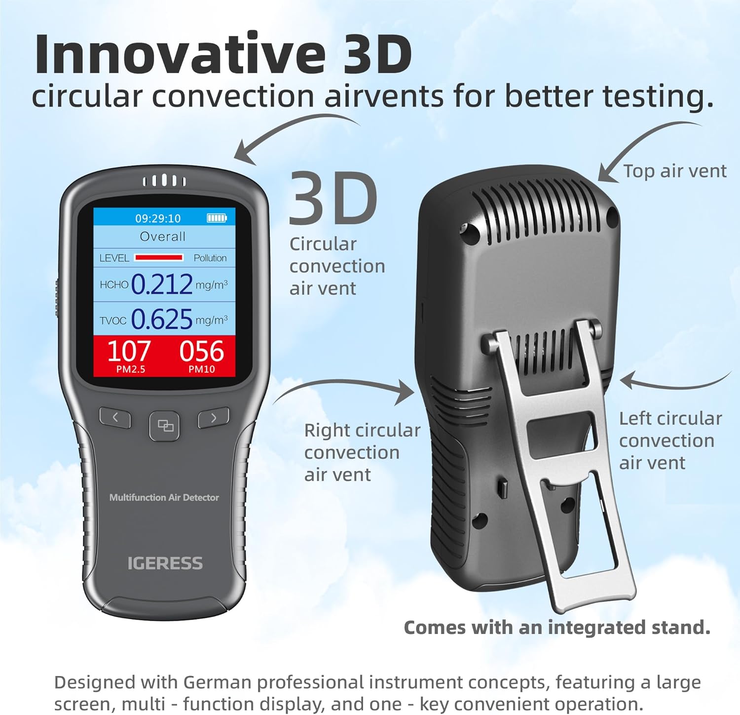 Air Quality Monitor Indoor, 5 in 1 Formaldehyde Detector, voc Meter, Detect Indoor HCHO,TVOC,AQI,PM2.5,PM10. Colorful LCD Screen & USB Charging