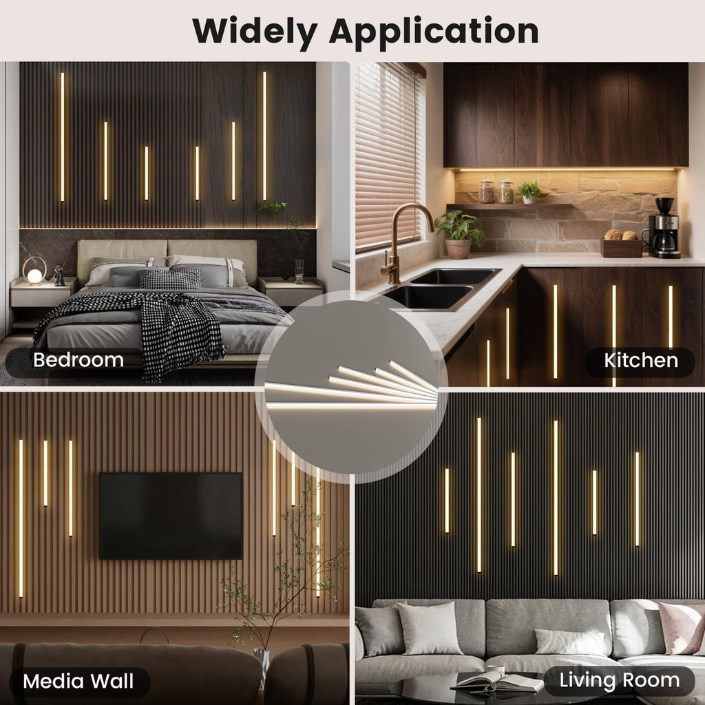 LED Recessed Lighting Kit for Wall Panels - GloryAir 6pcs Adhesive Wall Strip Lights for Interior Wall Decor, 3000K Touchable Switch Lamp for Wood Slat, Wall Accent Acoustic Panels, Kitchen Home stair