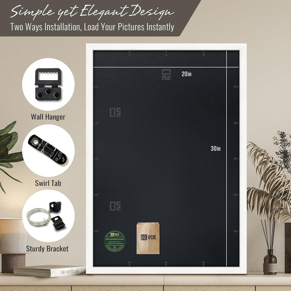 VCK 20x30 Poster Frames white Set of 6, Wide Border Wood Picture Frame, Multi-Directional Display Family Photos, Office Prints, Studio/Gallery Art, Woodgrain Series, Wall Hanging